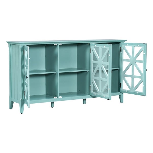 Wood Accent Cabinet Modern Console Table Sideboard With 3 Doors