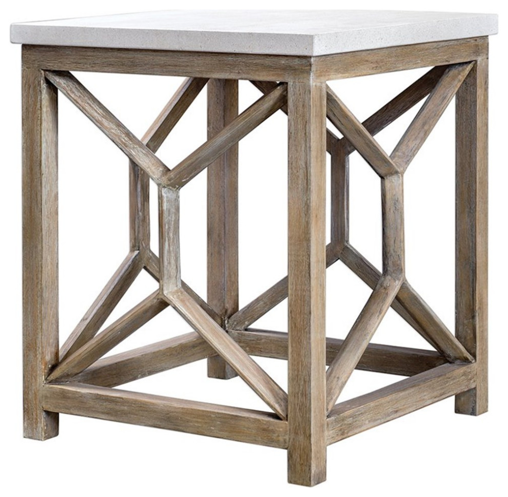 Home Square 22 quotSquare Stone Top End Table in Ivory and Oatmeal   Set of 2   Farmhouse   Side Tables And End Tables   by Homesquare  Houzz