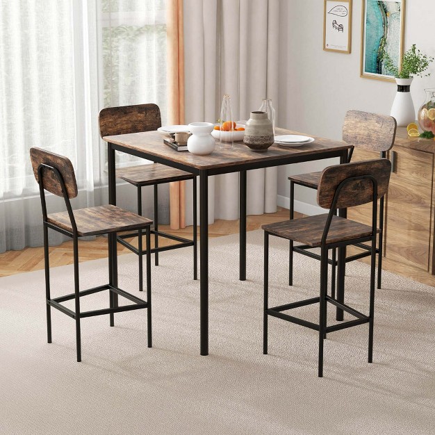 Costway 5 piece Industrial Dining Table Set With Counter Height Table amp 4 Bar Stools Black grey walnut