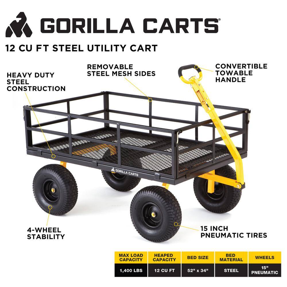 GORILLA CARTS 1400 lb. Super Heavy Duty Steel Utility Cart GOR1400-COM