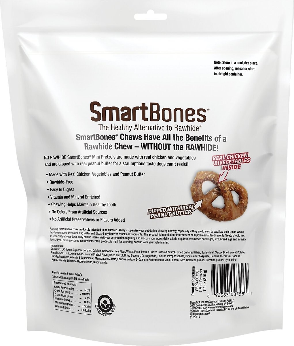 SmartBones Pretzel Dipped Peanut Butter Dog Treats， 7 count