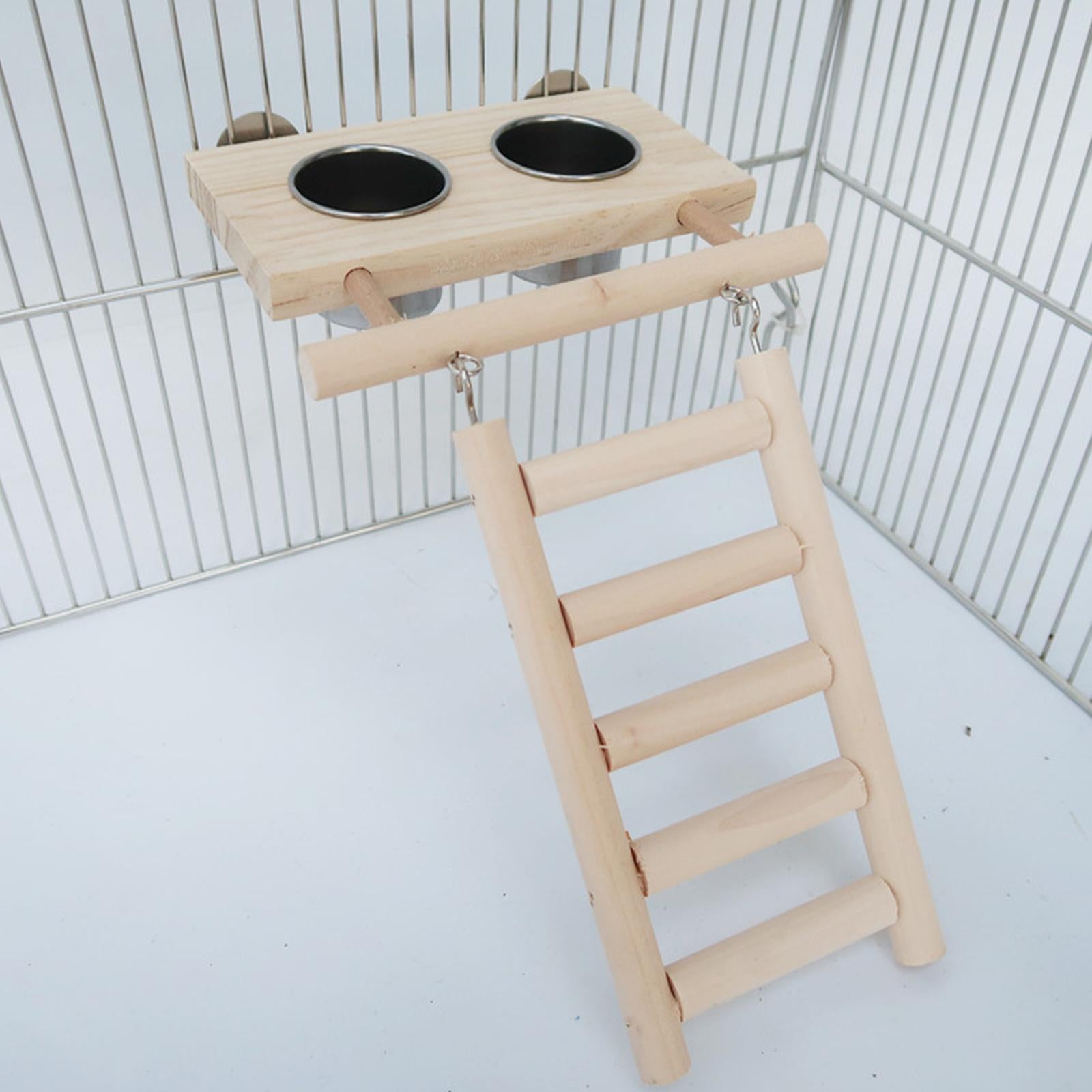 Parrot Playstand，Wooden Bird Playground Training Perch Platform Climbing Ladder Exercise Toy with 2 Feeder Cups for Parakeet Cockatiel