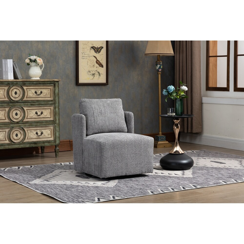 Chenille Upholstered 360 Degree Swivel Barrel Chair For Living Room Bedroom