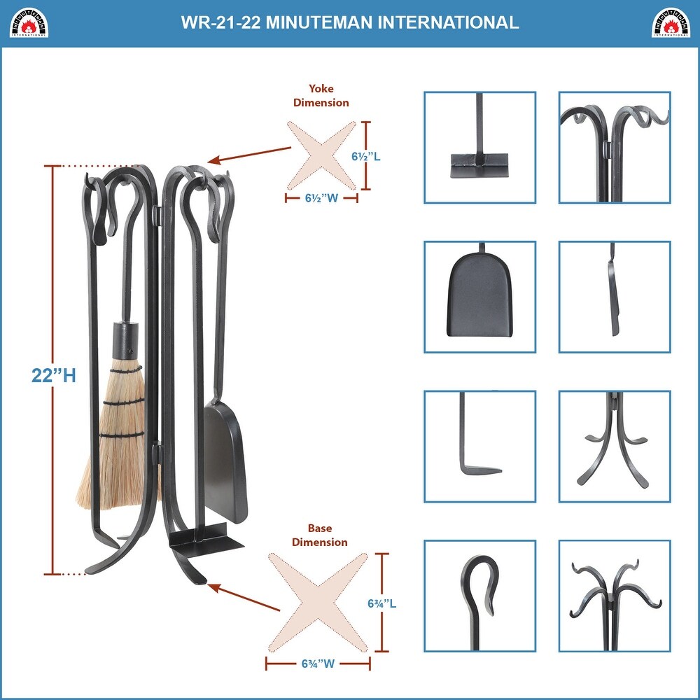 Minuteman International Shepherd's Hook Mini Fireplace Set of 4 Tools  22 Inch Tall  Graphite Finish