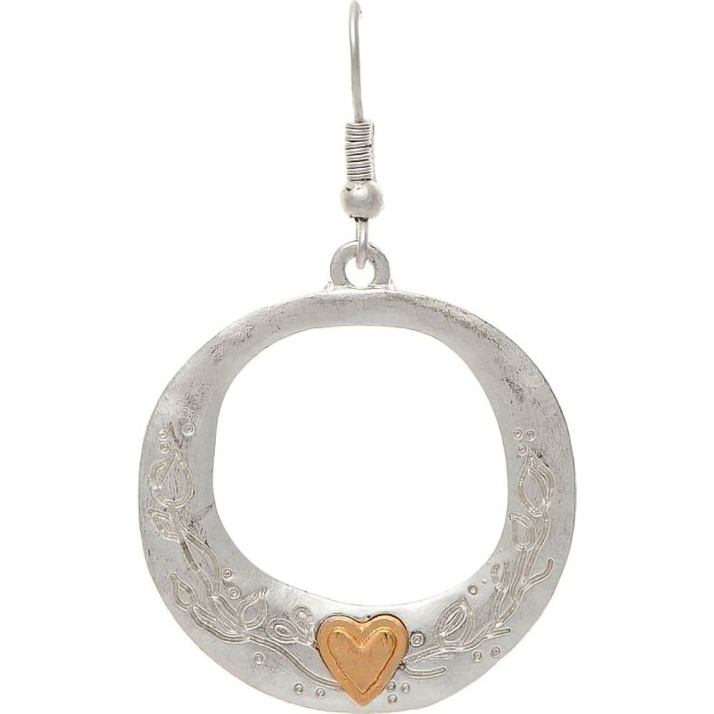 Rain  Silver Engraved Circle Heart Earrings