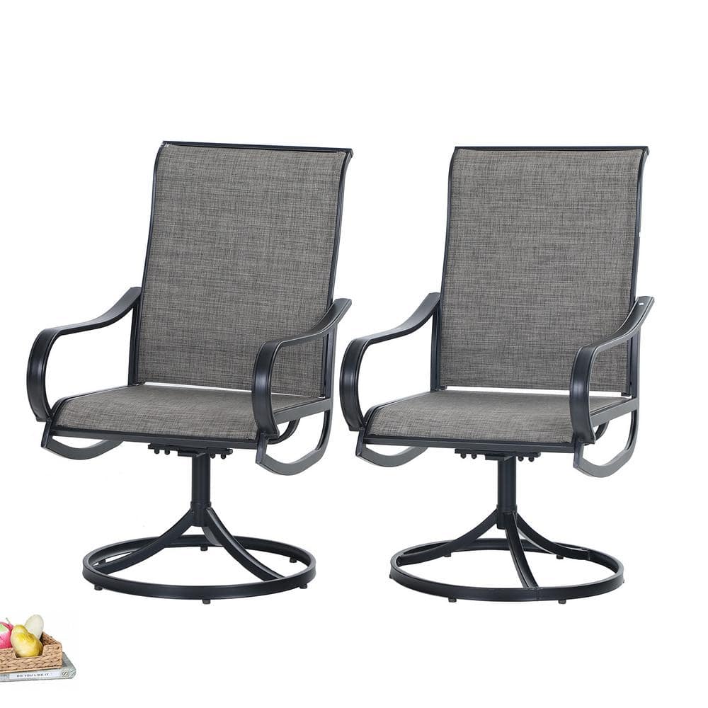 PHI VILLA Black Swivel Textilene Metal Patio Outdoor Dining Chair (2-Pack) THD-E02GF093-B