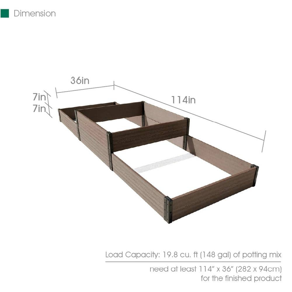 EverBloom 38 in. D x 14 in. H x 110 in. W Brown and Black Composite Board and Steel Terraced Triple Garden Bed (Lo-Hi-Lo) K2124