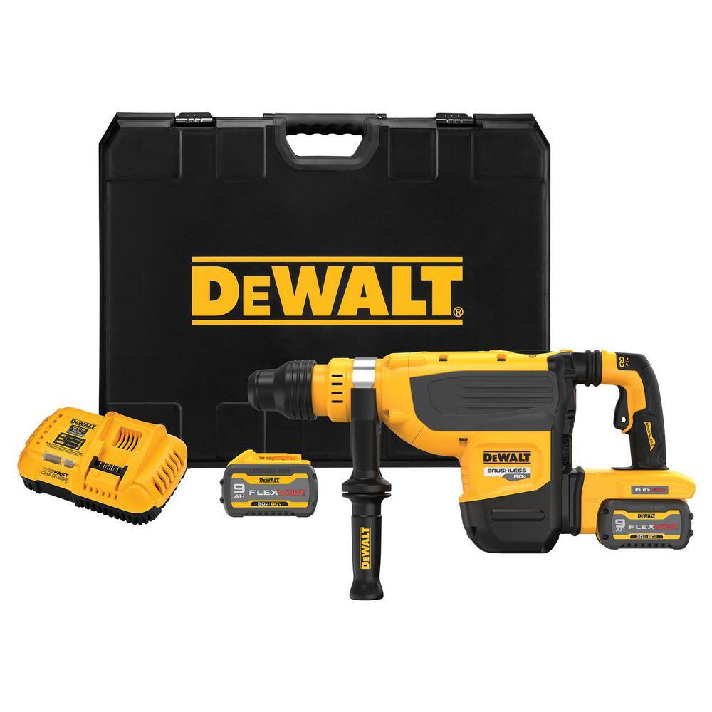 DW 60V FLEXVOLT Cordless Brushless 1-78 in. SDS Max Rotary Hammer Kit (2) 9.0Ah Batteries Charger and Kit Box DCH735X2