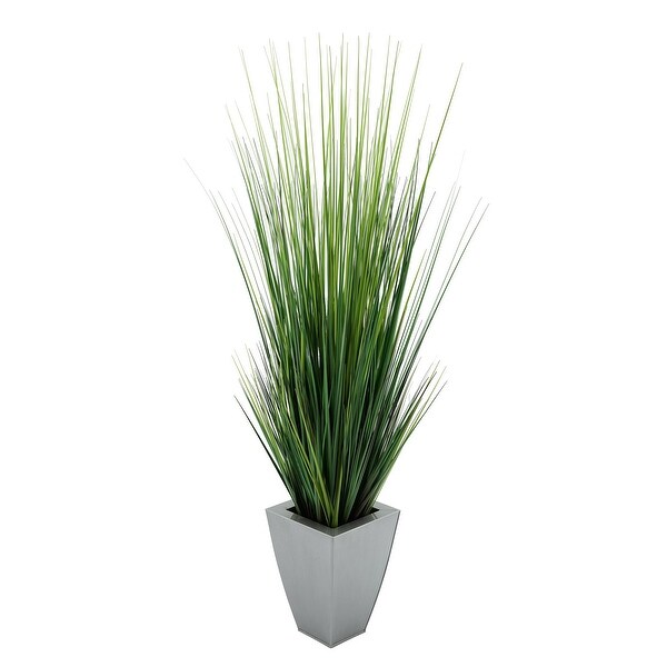 Faux PVC Grass in Tapered Square Zinc Planter