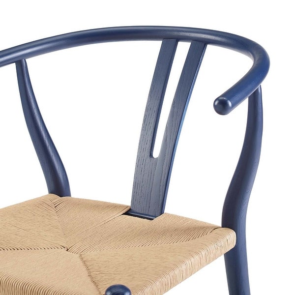 Novato Mid Century Modern Curved Blue Wooden Arm Dining Chair