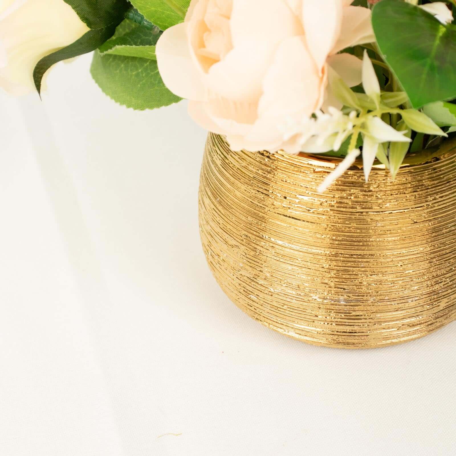 4 Pack Gold Textured Ceramic Flower Vase Pots, Round Brushed Indoor Planters 3