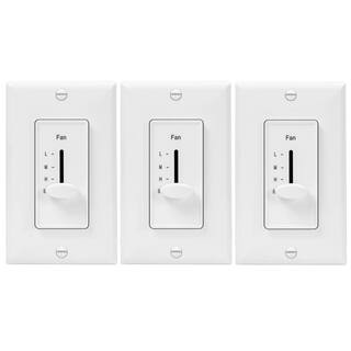 ENERLITES 2.5 Amp 3-Speed In Wall Ceiling Fan Control in with Slide Switch in White with Wall Plates (3-Pack) 17000-F3-WWP3P