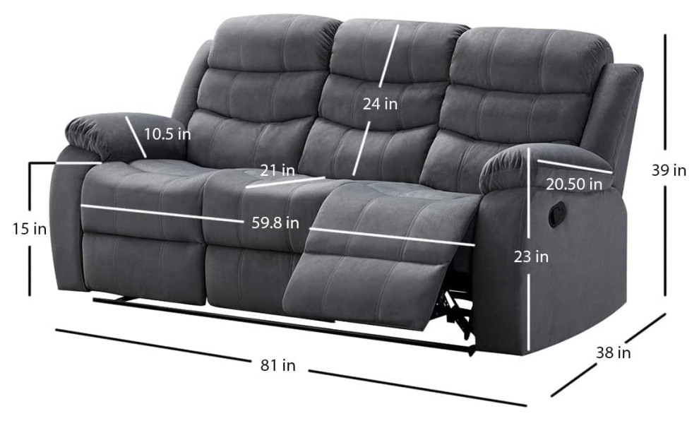 Contemporary Reclining Sofa  Comfortable Tufted Seat  ampPadded Arms  Dark Grey   Transitional   Sofas   by Decor Love  Houzz