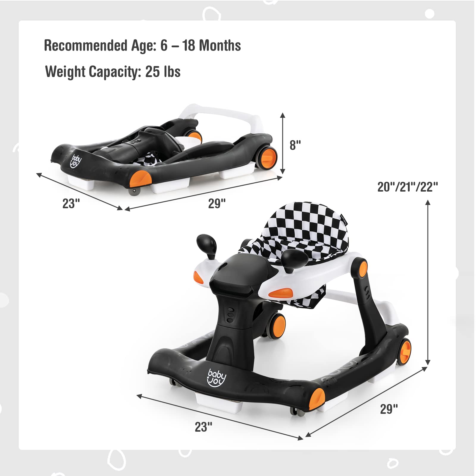 2-in-1 Foldable Baby Activity Walker with Adjustable Height & Speed