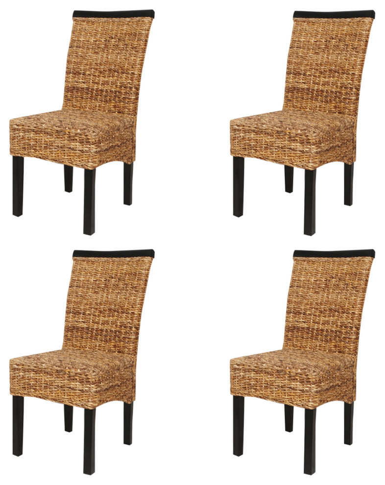 vidaXL 4x Dining Chair w/ Backrest Solid Mango Wood Rattan Abaca Wicker Seats   Tropical   Dining Chairs   by vidaXL LLC  Houzz