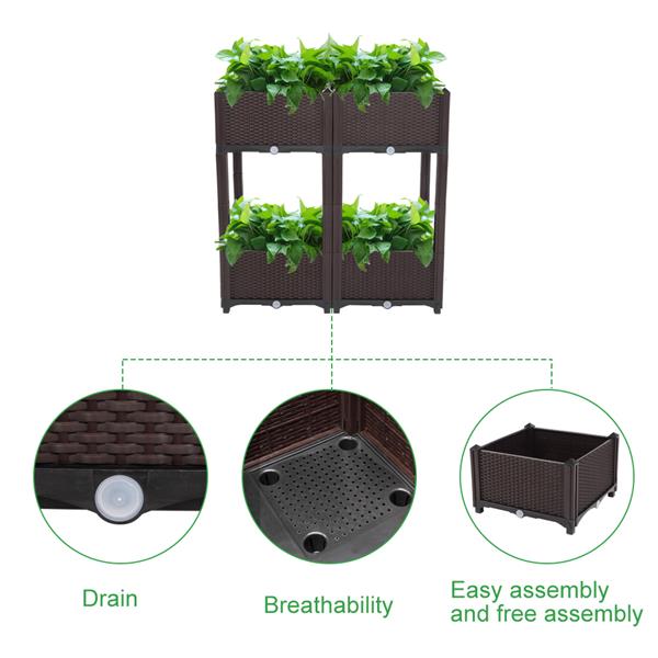 Garden Bed Kit of 4 Pcs Elevated Planter Boxes for Outdoor Flower Balcony Vegetable Grow Legs Planting Container Brown