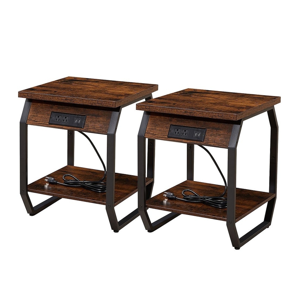 End Table with Charging Station Set of 2