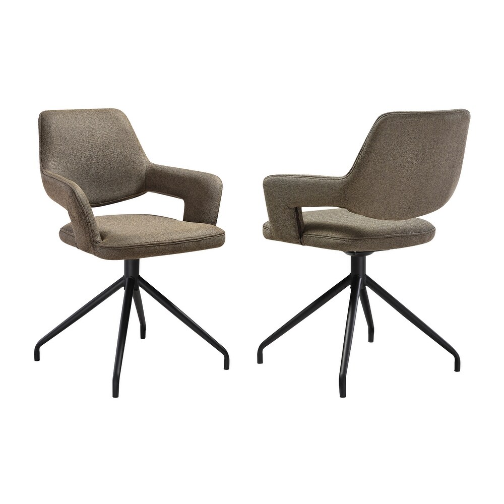 Penny Brown or Grey Fabric Swivel Dining Chairs with Black Metal Legs   Set of 2