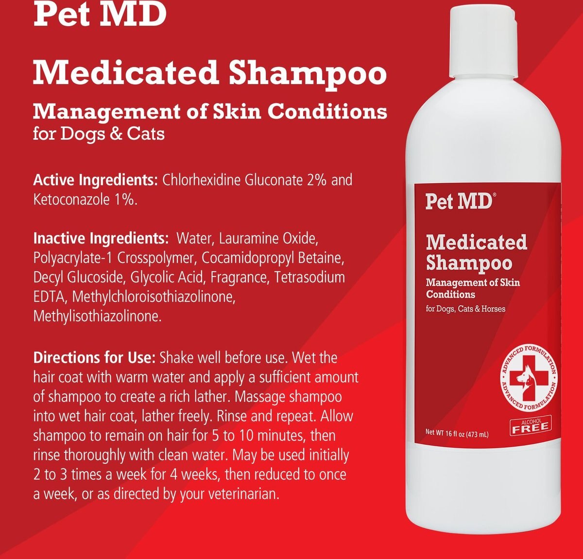 Pet MD Antiseptic and Antifungal Medicated Dog， Cat and Horse Shampoo