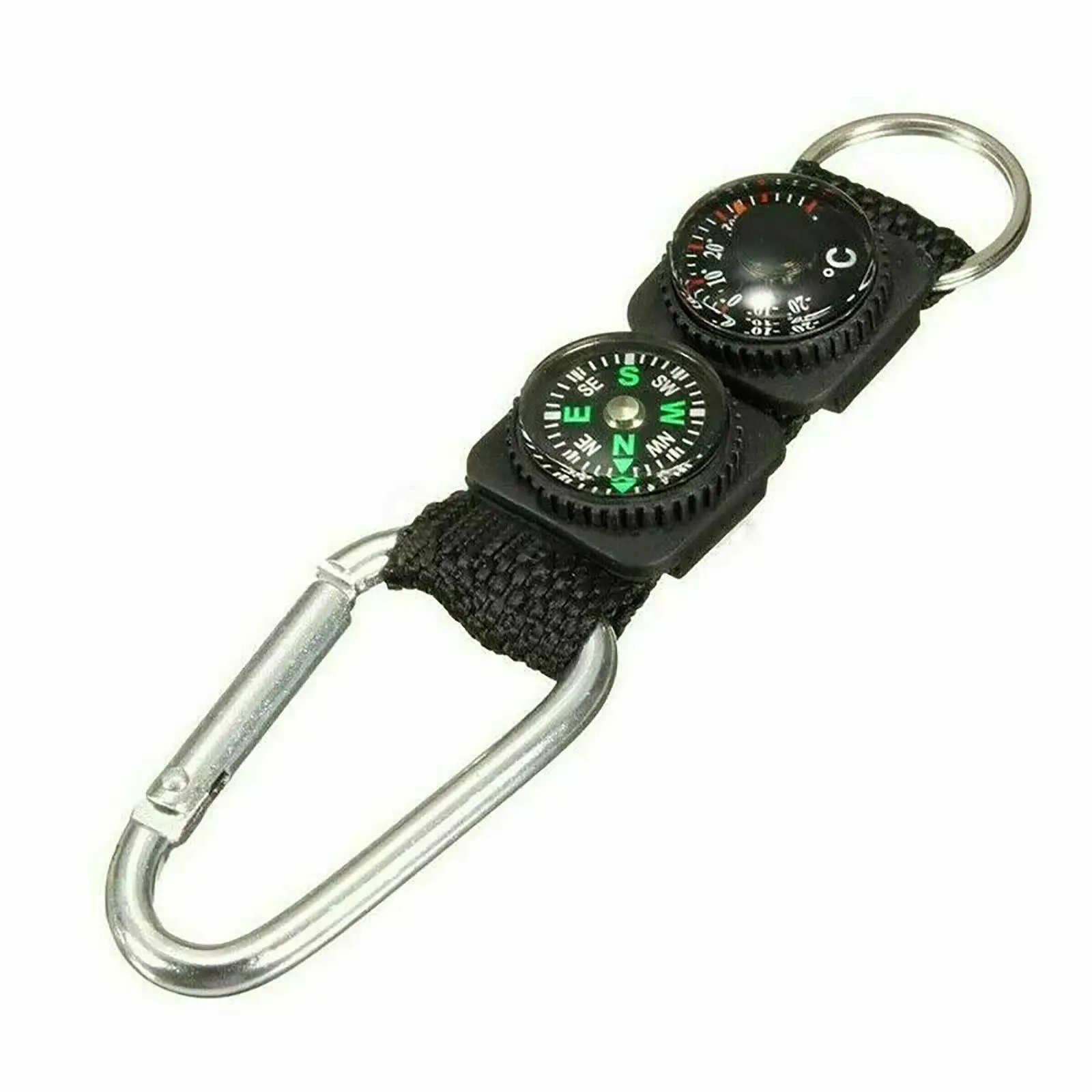 Outdoor Camping Hiking Survival Buckle Keychain Compass Thermometer Carabiner Climbing Hook Portable Safety Survival Tools