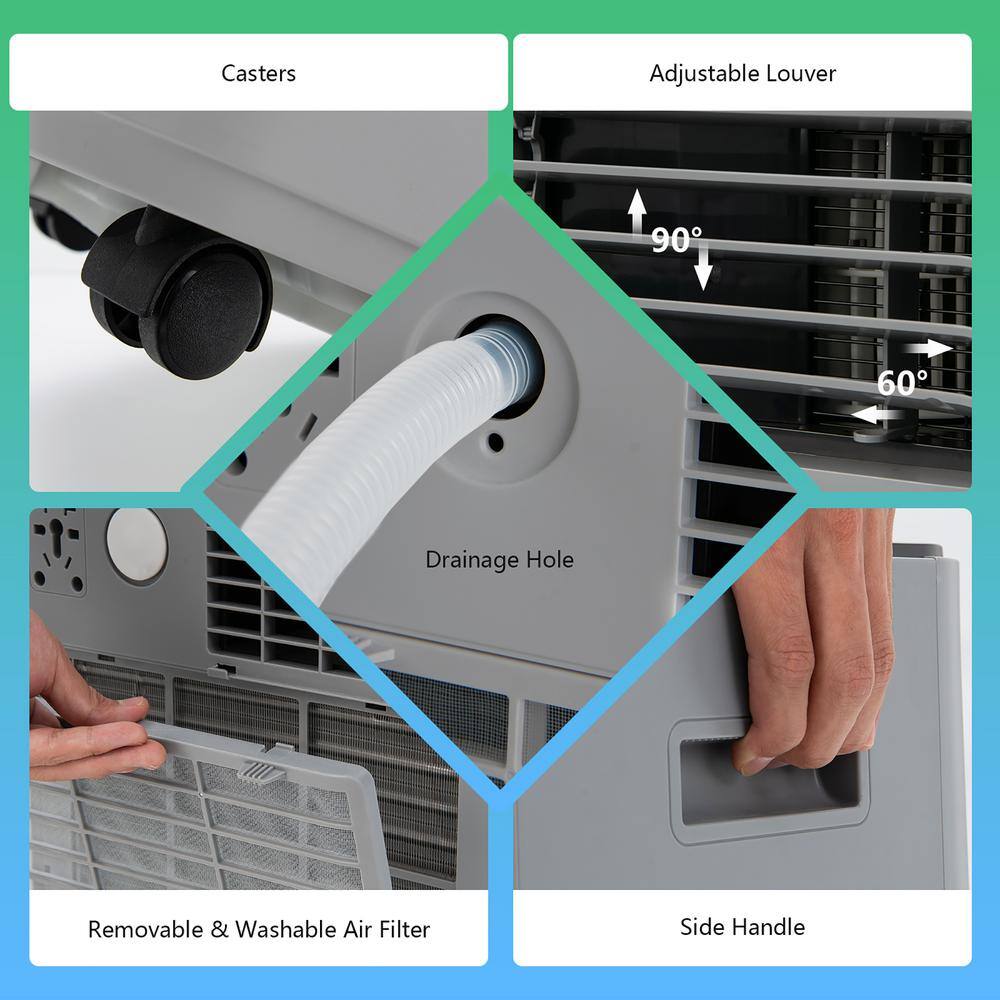 Costway 10000 BTU(ASHRAE) 6000 BTU(DOE) Portable Air Conditioner Cools Sq. Ft. with Dehumidifier Fan Mode Remote Control in Gray FP10120US-GR