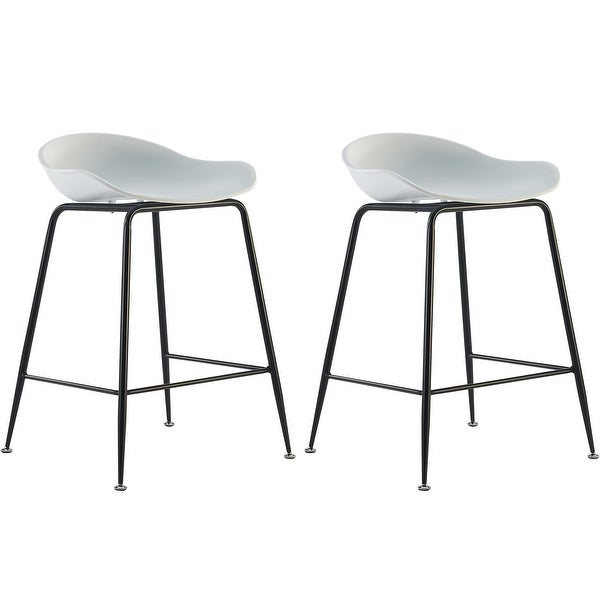 Set Of 2 25 Seat Molded Plastic Shell Counter Stools With Backs Dark Metal High Dining Chairs Kitchen