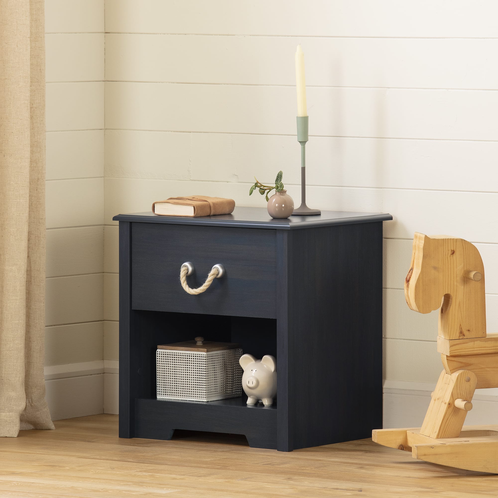 South Shore Aviron Coastal 1-Drawer Nightstand with Storage, Blueberry