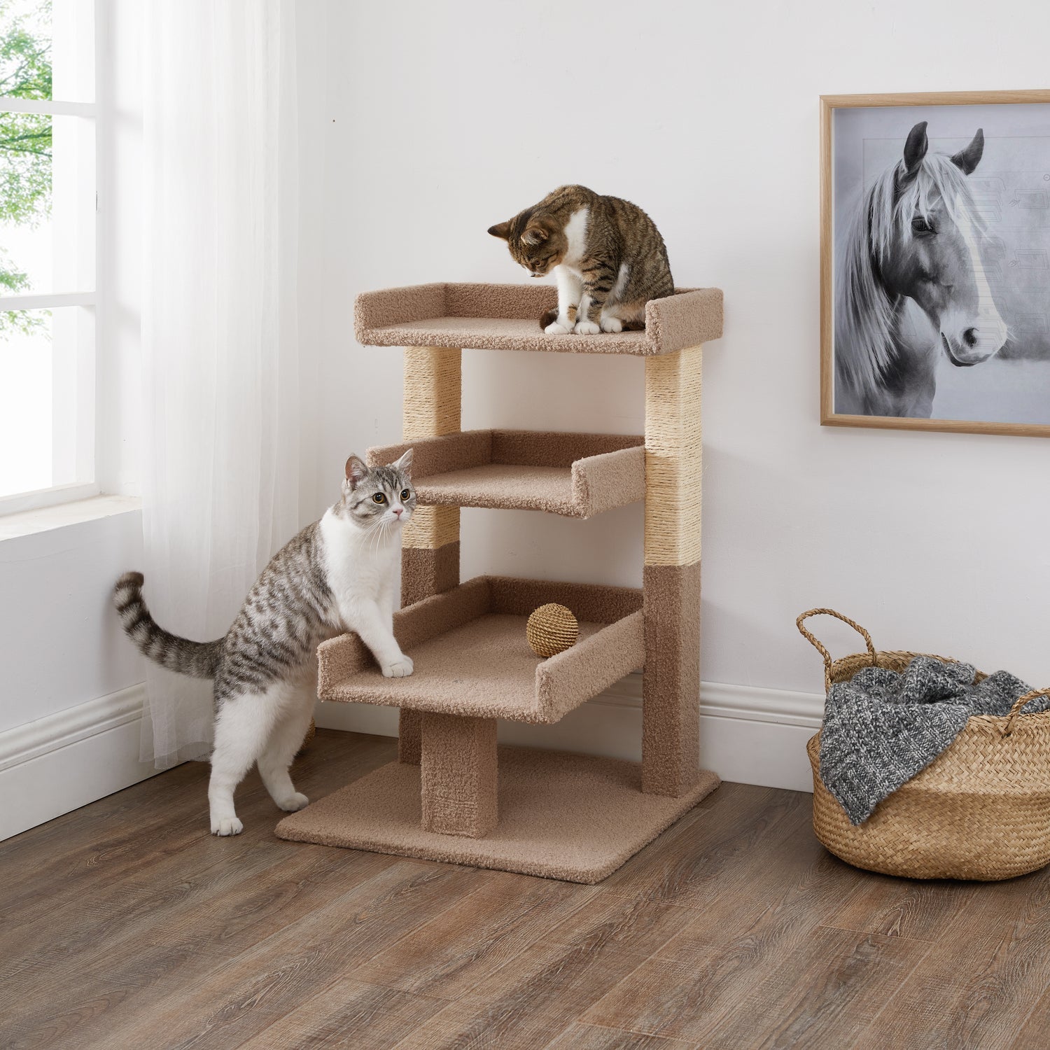 Naomi Home Cat Tree for Indoor Cats, Multi-level Cat Furniture with Condo Kitten Tower Kitty Stand Play House-Color: Beige