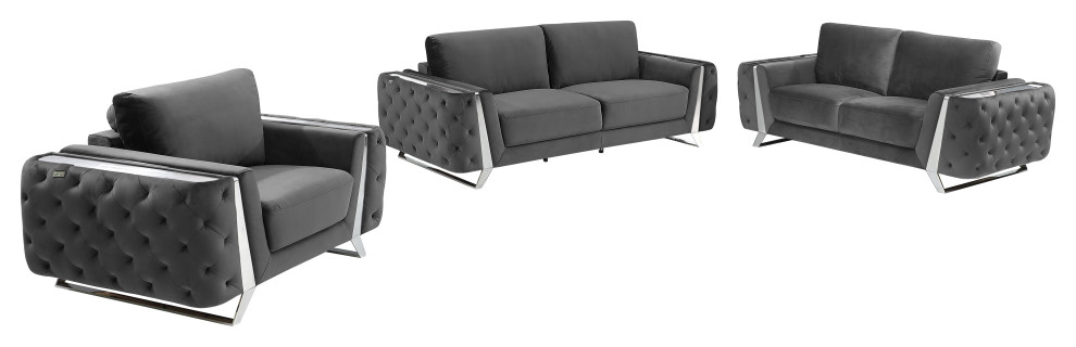 Lorenzo Velvet 3PC Living Room Set   Contemporary   Living Room Furniture Sets   by Luxuriant Furniture  Houzz