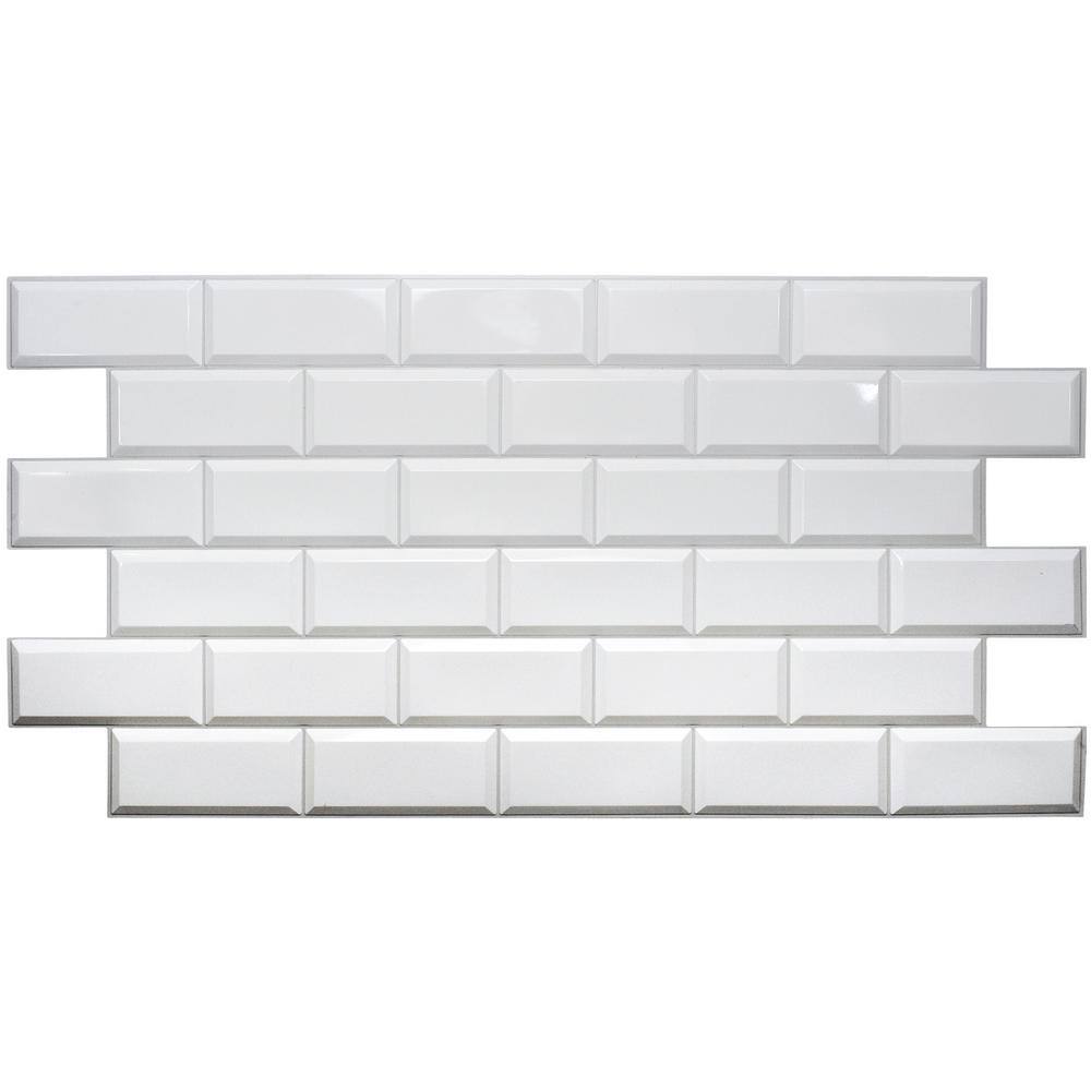 Dundee Deco 3D Falkirk Retro III 38 in. x 19 in. Pearl White Faux Tile PVC Decorative Wall Paneling (10-Pack) GRHDPG7125-10