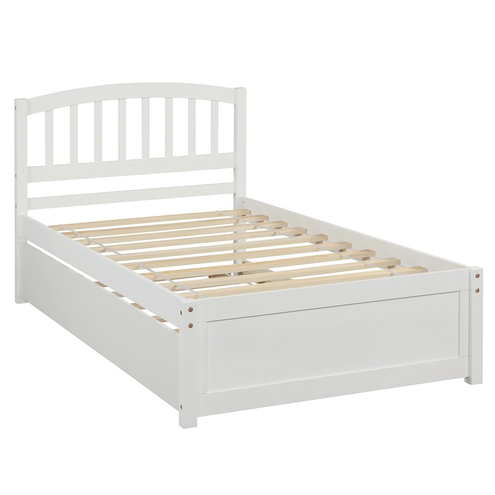 Nestfair Twin Size Platform Bed Wood Bed Frame with Trundle