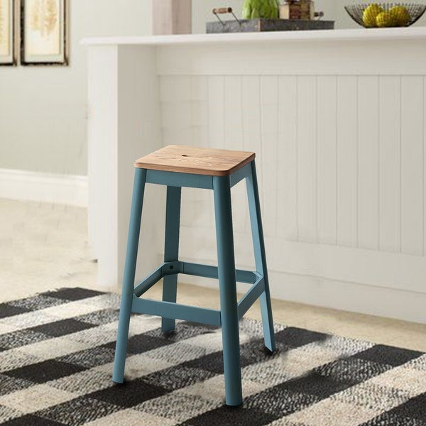 30 in. Natural Wood Bar Stool with Metal Tube