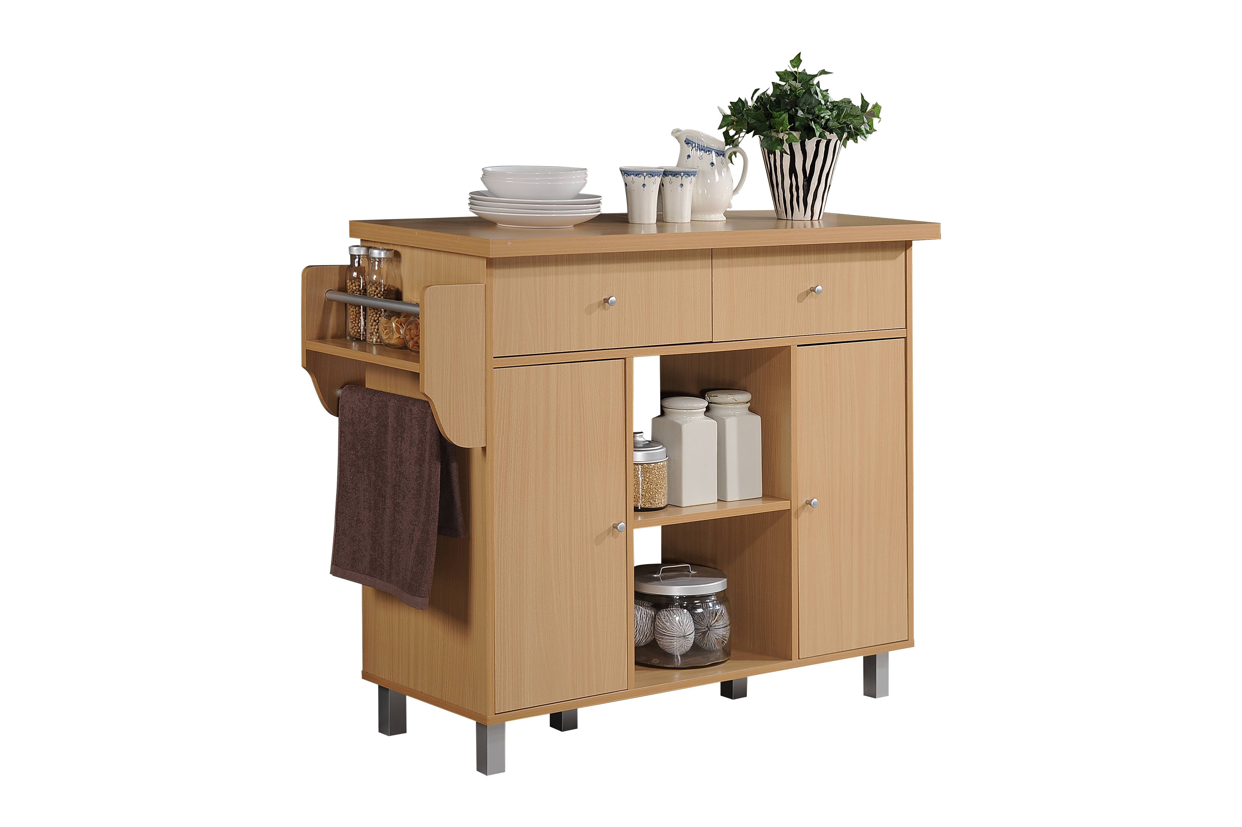 Hodedah Kitchen Island with Spice Rack plus Towel Holder， Beech