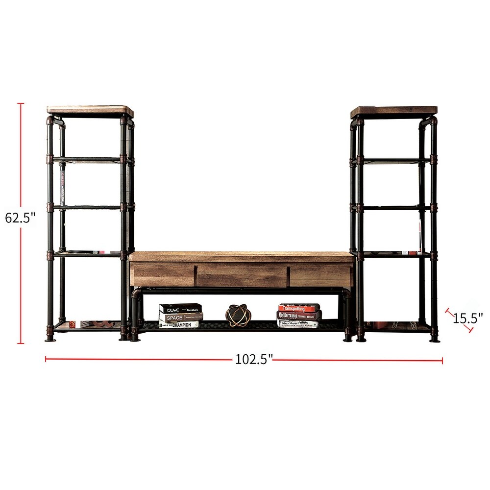 3 Piece TV Stand Set in Black and Natural Tone Finish