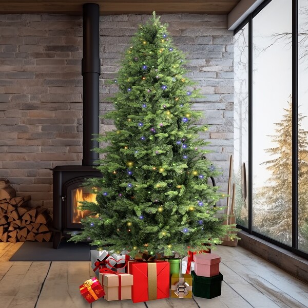 6.5ft/7.5ft Everett Balsam Artificial Christmas Tree，PreLit with BiColor LED Lights，1791/2286 Tips，Durable PE and PVC