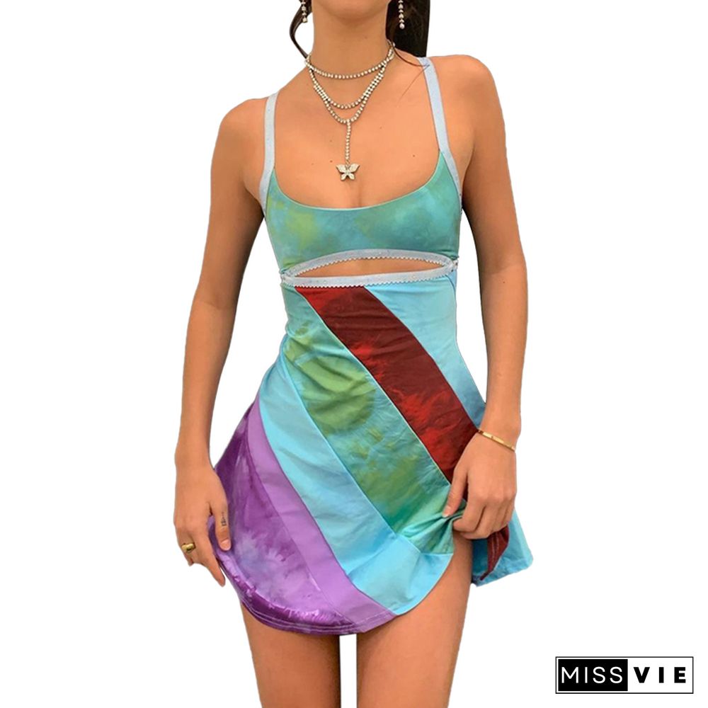 Women's Sexy Mini Dress Backless Halter Sleeveless Bodycon Dress Summer Club Party Holiday Beach Dresses Y2K Streetwear