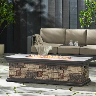 Noble House Fox Stone Rectangular Stone Fire Pit (No Tank Holder) 55431