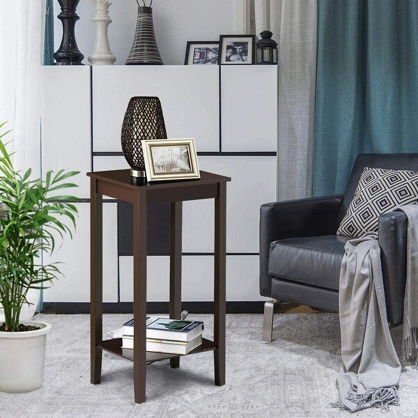 End Table， 2-Tier Nightstand with Shelf， Narrow Side Table for Small Space in Living Room， Bedroom and Balcony