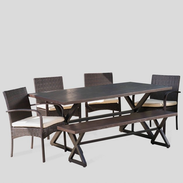 Palermo 6pc Aluminum amp Wicker Patio Dining Set Brown Christopher Knight Home