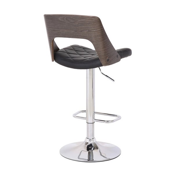 Modern Stylish Wood Back Adjustable Swivel Bar Stool with Diamond Quilted Finish Curved Seat and Back， Walnut/Black