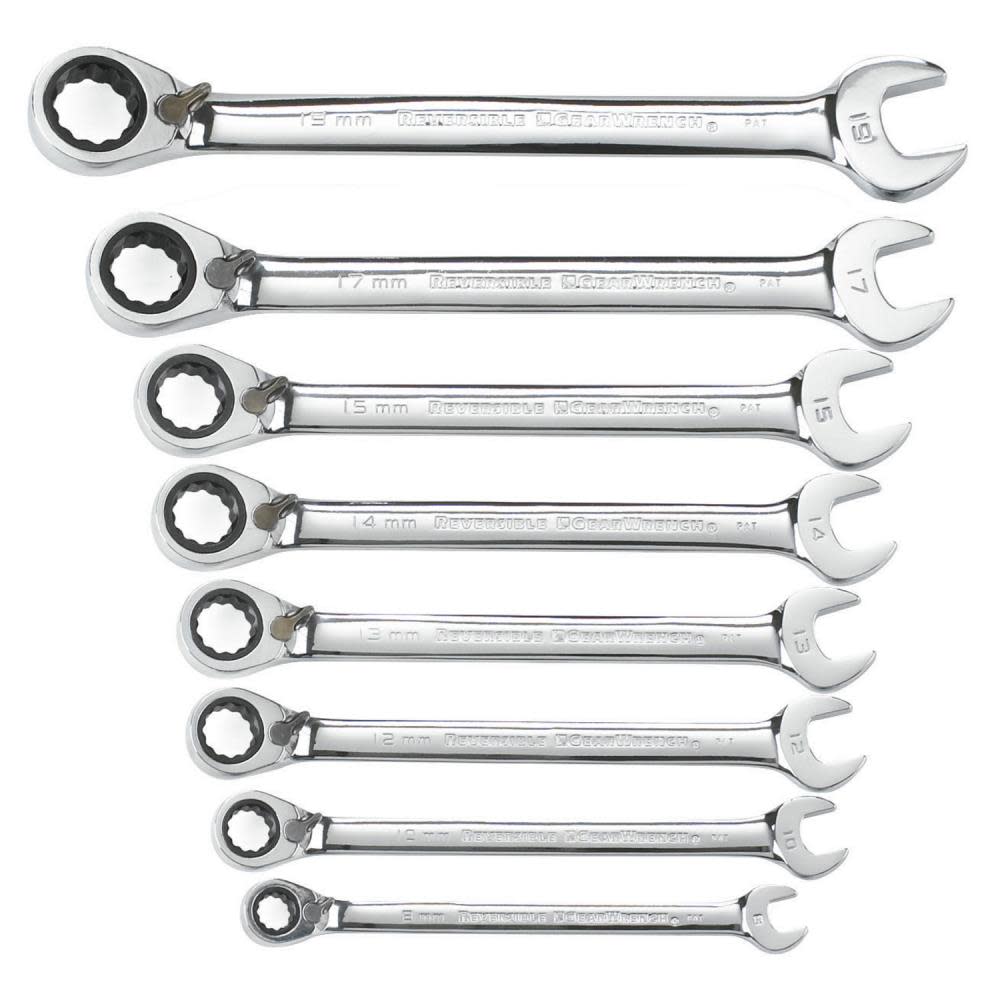 8 Piece 12 Point Reversible Ratcheting Combination Wrench Set， Metric ;