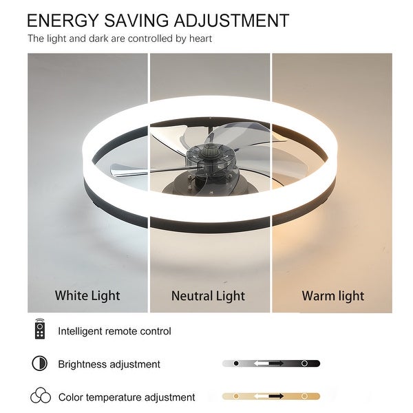 Oaks Aura 20in. Modern Low Profile Ceiling Fan with Light， Black Flush Mount Ceiling Fan with Remote for Bedroom Shopping - The Best Deals on Ceiling Fans | 41540736