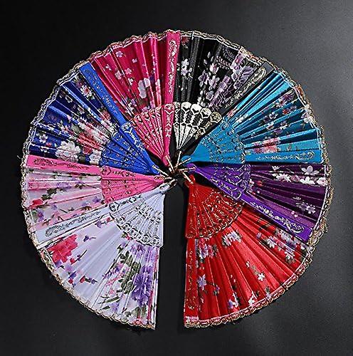 8pcs Floral Folding Hand Fan Vintage Handheld Lace Folding Fan With Different Flower Patterns Fabric Folding Fan For Wedding Dancing Party