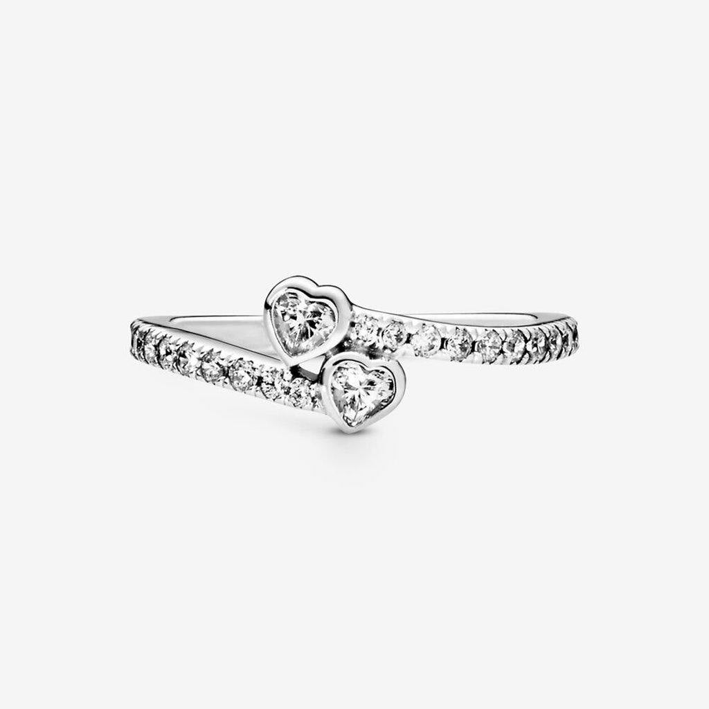 PANDORA  Two Sparkling Hearts Ring