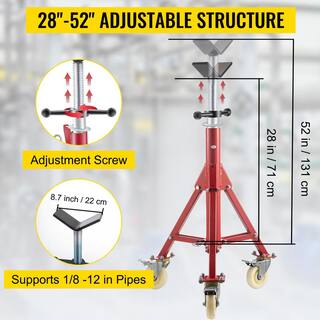 VEVOR Pipe Jack Stand wCasters 882 lbs. V Head Pipe Stand Adjustable Height 28 in. to 52 in. Folding Pipe Stands 18 12 in. GJGJXDL1107AV65OSV0