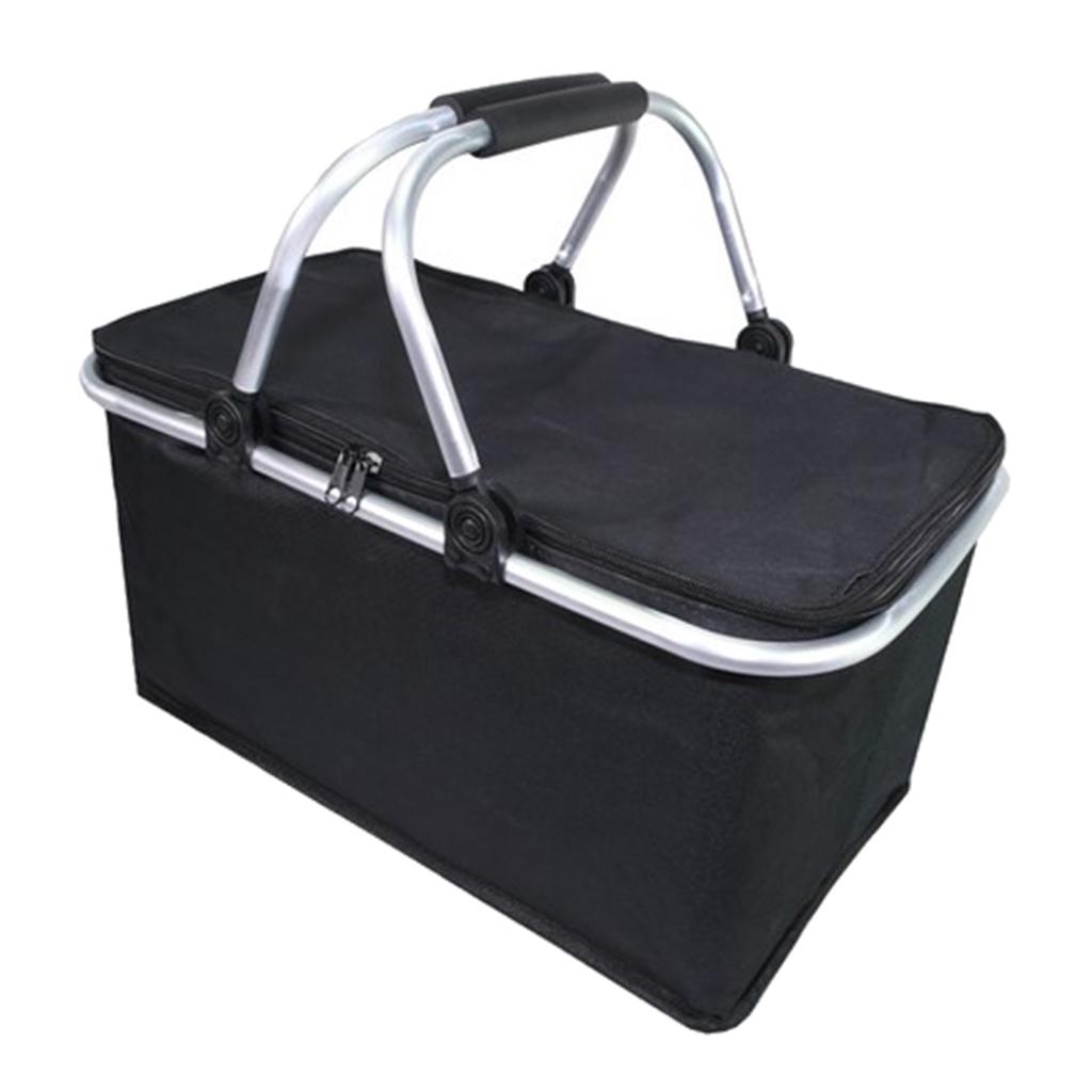 Large Insulated Picnic Basket， Leakproof Collapsible Portable Basket Set Black