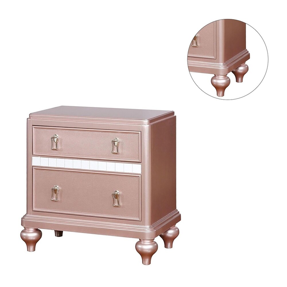 2 Drawers Wooden Nightstand with Mirror Trim