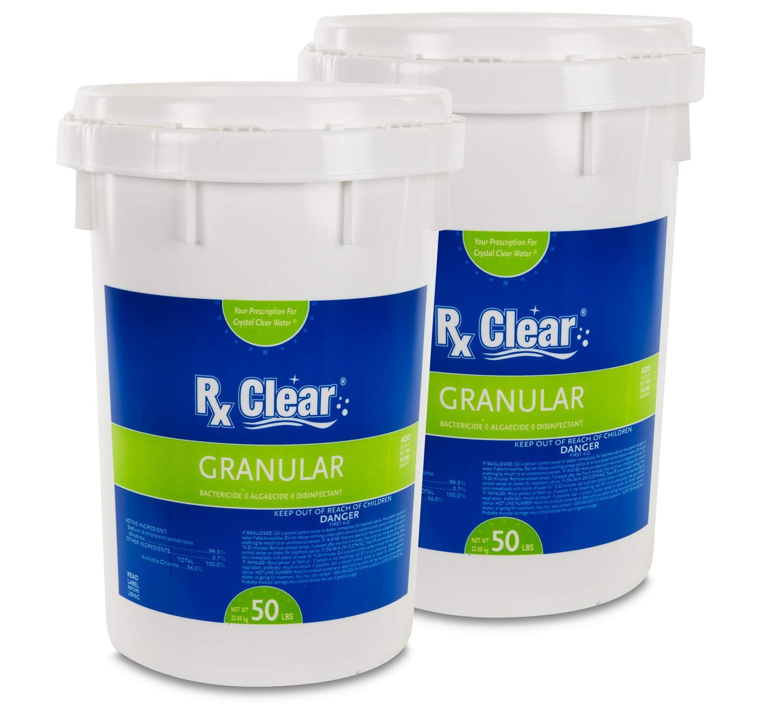 Rx Clear Granular Swimming Pool Chlorine - 100 lbs Bucket