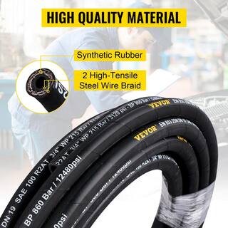 VEVOR Hydraulic Hose 14 in. x 100 ft. Rubber Hydraulic Hose 5800 PSI Hydraulic Oil Flexible Hose with 2 Steel Wire Braid YG100FT1-4-580001V0