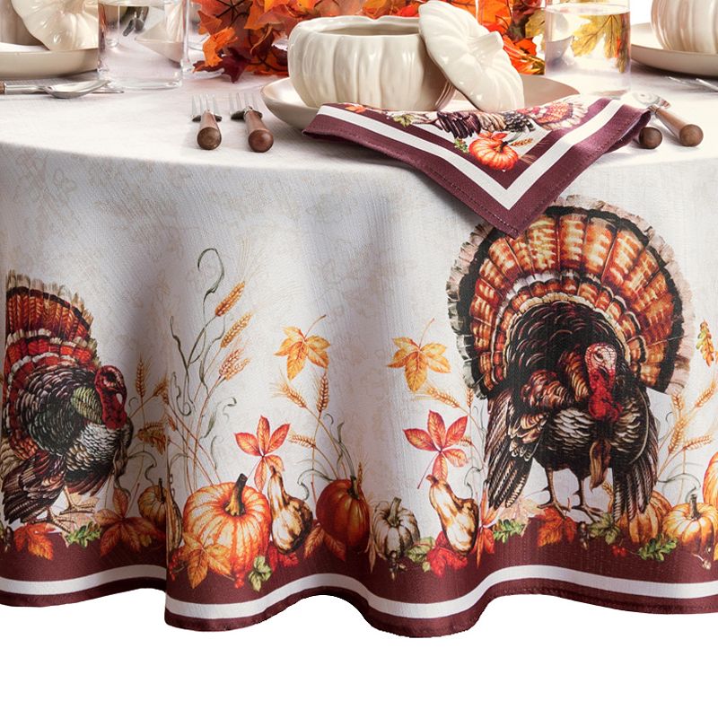 Elrene Home Fashions Autumn Heritage Turkey Engineered Round Tablecloth